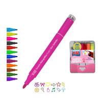 Caixa com 12 Canetas Hidrográficas Mini 2 em 1 com Carimbo Infantil Material Escolar Criatividade