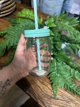 Caixa com 12 copos Retrô vidro com canudo verde água