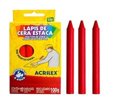 Caixa com 12 Lápis de Cera Estaca para Madeira Cimento Mármore Acrilex