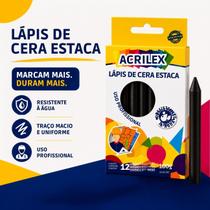 Caixa com 12 Lápis de Cera Estaca Preto Acrilex Profissional para Marcação Industrial e Construção Caixa com 12 Lápis de Cera Estaca Preto Acrilex Profissional para Marcação Industrial e Construção