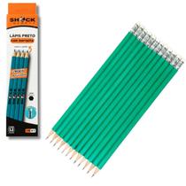 Caixa com 12 Lápis de Madeira Escolar Com Borracha N2