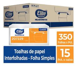 Caixa com 15 Fardos de Toalha de Papel Interfolhado Elite Classic Folha Simples Caixa com 15 Fardos de Toalha de Papel Interfolhado Elite Classic Folha Simples