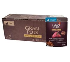 Caixa com 18 Sachês Gran Plus Gourmet para gatos castrados sabor ovelha 85g