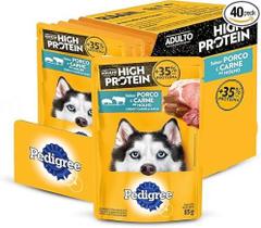 Caixa com 18 Sachês Pedigree High Protein Cães Adultos Porco e Carne Ao Molho 85 g