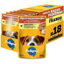 Caixa com 18 Sachês Pedigree para cães adultos de raças pequenas sabor frango ao molho 100g.