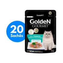 Caixa com 20 Sachês Golden Gourmet Para Gatos Castrados Sabor Frango - 70g Cada