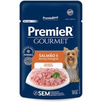 Caixa com 20 Sachês Premier Gourmet Cães Adultos Pequeno Porte Salmão e Arroz Integral 85g