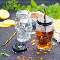 Caixa com 24 Canecas De Vidro Caveira c/tampa 450ml lyor Rock style transparente