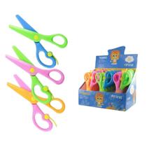 Caixa com 24 Tesouras Escolares 13cm Ponta Redonda Sem Lâmina Metálica Segura Infantil Caixa com 24 Tesouras Escolares 13cm Ponta Redonda Sem Lâmina Metálica Segura Infantil