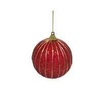 Caixa com 3 Bolas Decoradas Vermelha Com Fio Dourado 8 Cm