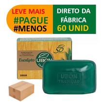 Caixa com 60 Sabonetes Eucalipto Sauna Ubon naturais Glicerinados 100g com emolientes e umectantes Caixa com 60 Sabonetes Eucalipto Sauna Ubon naturais Glicerinados 100g com emolientes e umectantes