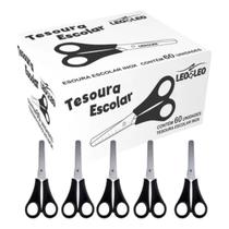 Caixa com 60 Tesouras Escolar 13cm Preta Leo & Leo