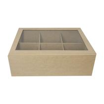Caixa com Dobradiça 6 Divisorias e Tampa Vidro 30x20x10,5 Mdf Madeira