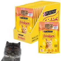 Caixa Combo Sache Friskies 85g Sabor Salmão Ao Molho Petisco Ração Umida Para Gatos Adultos