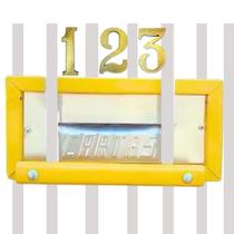 Caixa Correio Carta Portão de Grade ou Embutir Muro AMARELA + Kit 3 Números