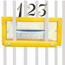 Caixa Correio Carta portão Grade/Embutir Muro Amarela + 3 Números Plástico Colonial