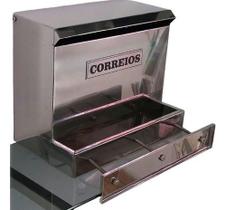 Caixa Correio Inox P/ Grade Vertical Com Suporte E Parafusos