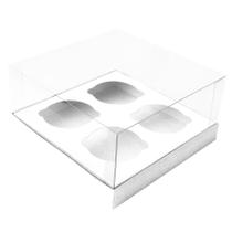 Caixa Cupcake com Tampa Transparente 4 Cavidades (17cm x 17cm x 8,5cm) Branca 10 unidades Assk Rizzo Confeitaria Caixa Cupcake com Tampa Transparente 4 Cavidades (17cm x 17cm x 8,5cm) Branca 10 unidades Assk Rizzo Confeitaria