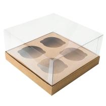 Caixa Cupcake com Tampa Transparente 4 Cavidades (17cm x 17cm x 8,5cm) Kraft 10 unidades Assk Rizzo Confeitaria Caixa Cupcake com Tampa Transparente 4 Cavidades (17cm x 17cm x 8,5cm) Kraft 10 unidades Assk Rizzo Confeitaria
