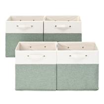 Caixa de acabamento de caixas de armazenamento: linho fino, 33 x 33 cm, branco/verde, pacote com 4 Caixa de acabamento de caixas de armazenamento: linho fino, 33 x 33 cm, branco/verde, pacote com 4