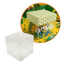 Caixa de Acetato com Base Estampa Futebol Brasil (7.5cm) Kit 50un Embalagem de Plástico Transparente