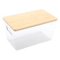 Caixa de Acrilico Retangular Tampa de Bambu para Decorar Organizar Despensa e Alimentos Caixa de Acrilico Retangular Tampa de Bambu para Decorar Organizar Despensa e Alimentos