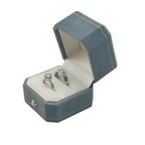 Caixa de aliança de casamento WHSLILR Octagon Velvet com tampa articulada azul