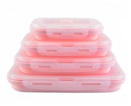 Caixa de almoço portátil dobrável de silicone para comida dinnerware recipiente de comida tigela para crianças adultas Lancheiras (Rosa)