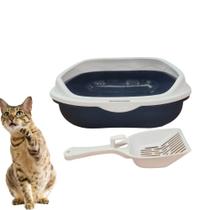 Caixa De Areia Banheiro Higiênica Bandeja Para Pets Gatos Com Borda + 1 Pá Coletora Azul Escuro Caixa De Areia Banheiro Higiênica Bandeja Para Pets Gatos Com Borda + 1 Pá Coletora Azul Escuro