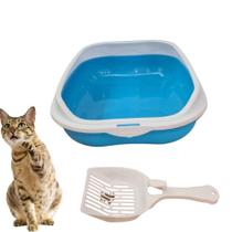 Caixa De Areia Banheiro Higiênica Bandeja Para Pets Gatos Com Borda + 1 Pá Coletora Azul Caixa De Areia Banheiro Higiênica Bandeja Para Pets Gatos Com Borda + 1 Pá Coletora Azul