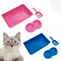Caixa de Areia com Pá, Comedouro e Bebedouro Para Gatos - Four Plastic