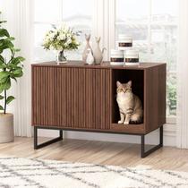 Caixa de Areia FiveWillowise 80x45x55 cm Nogueira com Tapete Arranhador Caixa de Areia FiveWillowise 80x45x55 cm Nogueira com Tapete Arranhador