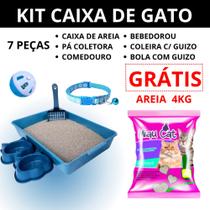 Caixa de areia para gato + areia 4kg brinde - kit - comedouro + bebedouro + pá + coleira + bolinha