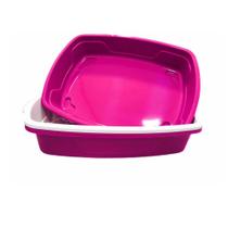 Caixa de Areia para Gato Bandeja Higiênica Sanitária Areia Gatos Cat Clean com 3 Peças - Rosa