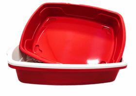 Caixa de Areia para Gato Bandeja Higiênica Sanitária Areia Gatos Cat Clean com 3 Peças - Vermelho