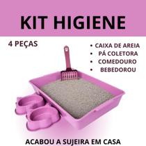 CAIXA DE AREIA PARA GATO - KIT 4 peças Areia Para Gato Comedouro Bebedouro Gato Pá Higiênica