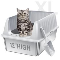 Caixa de areia para gatos de aço inoxidável Jecoo XL 60x41x30cm com colher Caixa de areia para gatos de aço inoxidável Jecoo XL 60x41x30cm com colher