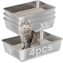 Caixa de Areia para Gatos EGMEHOAD XL Aço Inoxidável 60x40x15cm Kit com 4 Unidades Caixa de Areia para Gatos EGMEHOAD XL Aço Inoxidável 60x40x15cm Kit com 4 Unidades