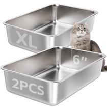 Caixa de areia para gatos EGMEHOAD XL em aço inoxidável 60 x 40 x 15 cm, kit com 2 Caixa de areia para gatos EGMEHOAD XL em aço inoxidável 60 x 40 x 15 cm, kit com 2
