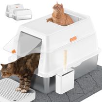 Caixa de Areia para Gatos em Aço Inoxidável com Tampa - Extra Grande e Branca Caixa de Areia para Gatos em Aço Inoxidável com Tampa - Extra Grande e Branca
