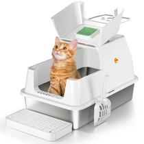 Caixa de areia para gatos Eosarcu em aço inoxidável Flip-Top XL branca