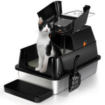 Caixa de areia para gatos Eosarcu em aço inoxidável Flip-Top XL preta
