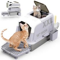 Caixa de areia para gatos fechada em aço inoxidável Haroopet XXL 61x40x45cm