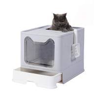 Caixa de areia para gatos Genenic grande dobrável com tampa e colher cinza Caixa de areia para gatos Genenic grande dobrável com tampa e colher cinza