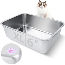 Caixa de areia para gatos HNeekyr em aço inoxidável para gatos adultos 19,5x13,6x6 Caixa de areia para gatos HNeekyr em aço inoxidável para gatos adultos 19,5x13,6x6