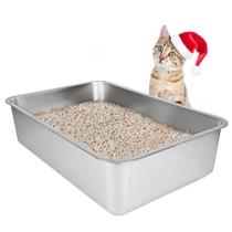 Caixa de areia para gatos IKITCHEN em aço inoxidável grande 19,5 L x 13,5 L x 6 A