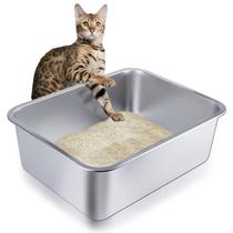Caixa de areia para gatos LOPYK em aço inoxidável, grande, 45 x 35 x 15 cm Caixa de areia para gatos LOPYK em aço inoxidável, grande, 45 x 35 x 15 cm