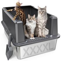 Caixa de areia para gatos Pematar XXL em aço inoxidável 28Lx50Wx35H cm