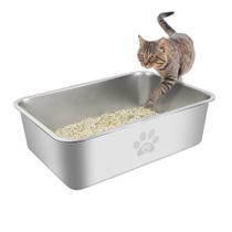Caixa de Areia para Gatos PWTAA - Aço Inoxidável, Laterais Altas (50x35x15cm)