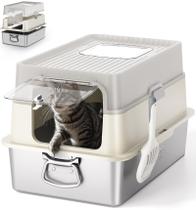 Caixa de areia para gatos Qiuma EasyLift em aço inoxidável XL com tampa